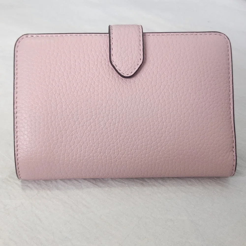New $199 Kate Spade Lena Medium Compact Bifold Wallet Pebble Leather Tutu Pink